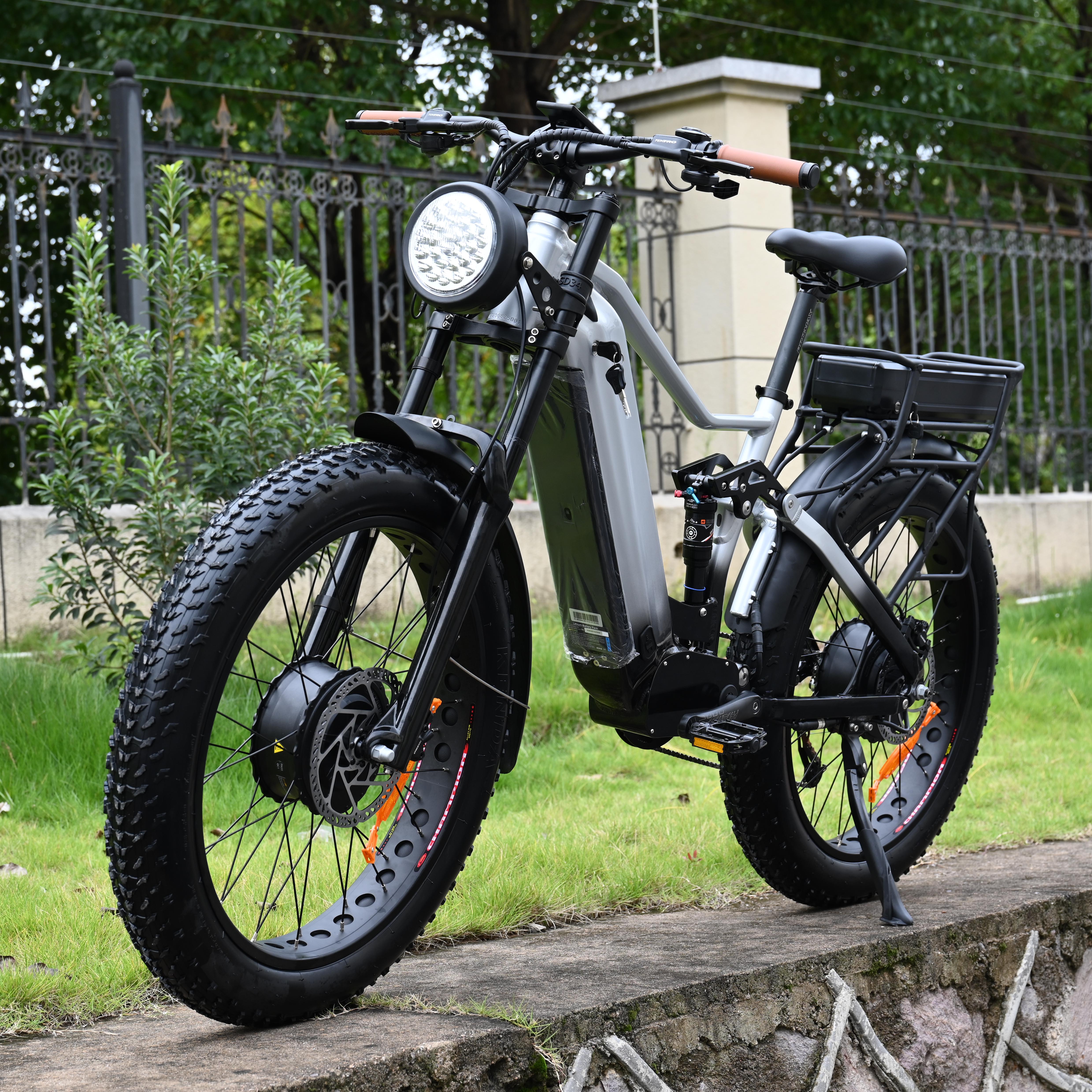 Potente motocicletta a doppia batteria a doppio motore Bike elettrico 52V 1000W+1000W Modello di pneumatico grasso per vendita